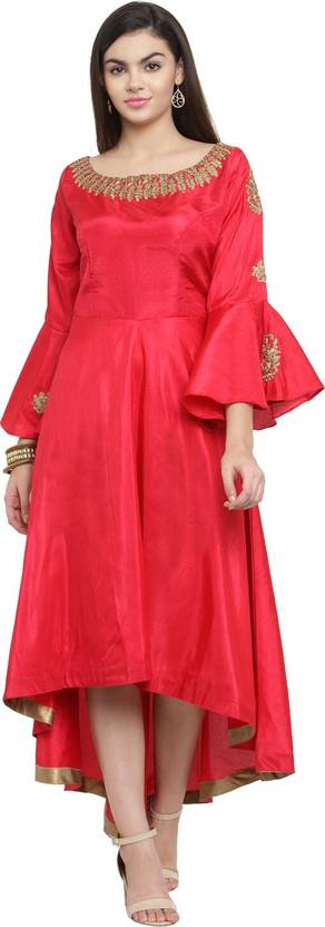 AD4U Solid Pure Silk A-line Kurta for Women