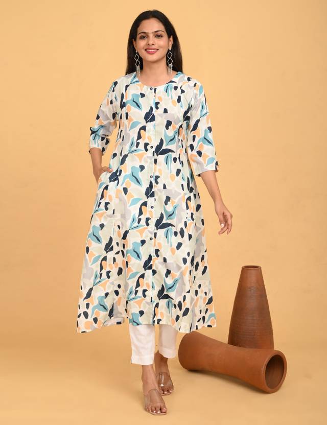 Minelli Printed Linen Straight Kurta for Women