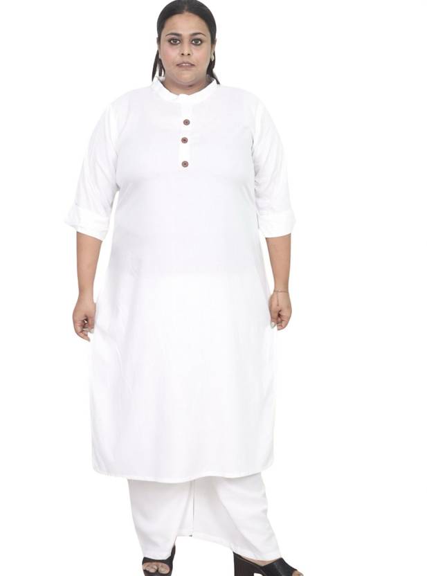 myplusfashion Solid Cotton Blend Straight Kurta for Women