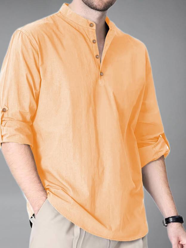 LENIA Solid Cotton Blend A-line Kurta for Men