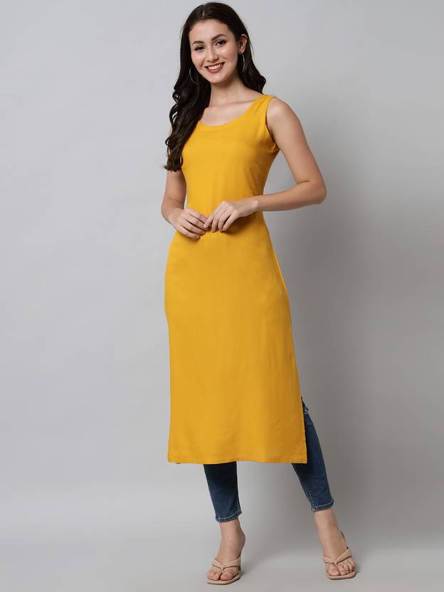 CHARMANT Solid Viscose Rayon Straight Kurta for Women