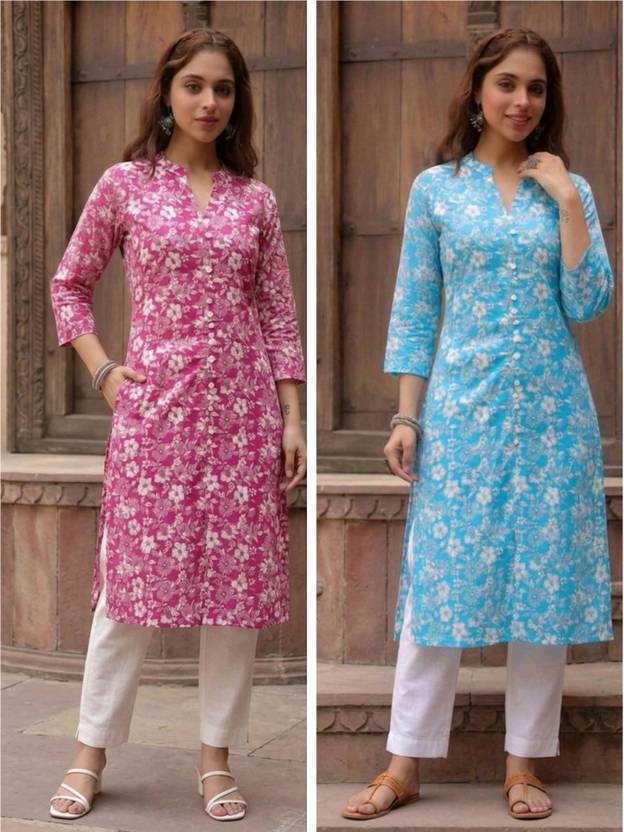 Tienrang Women Floral Print Straight Kurta
