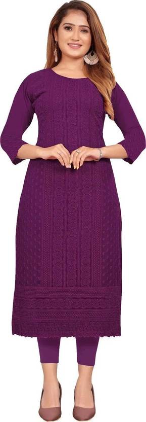 KAYRAAH Embroidered, Self Design Georgette Straight Kurta for Women