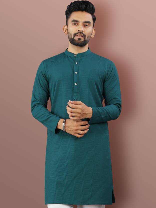 VeBNoR Men Solid Jacquard Straight Kurta (Green)