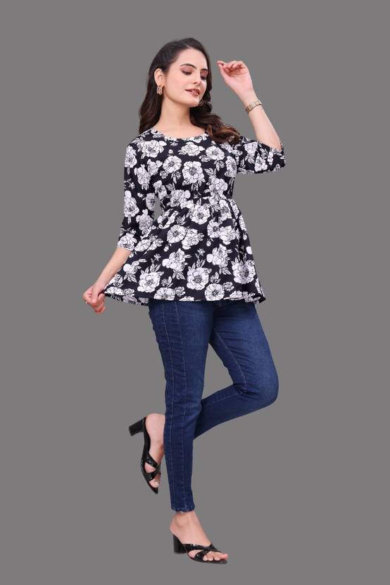 BLACKBIRD Floral Print Crepe Flared Kurta for Women