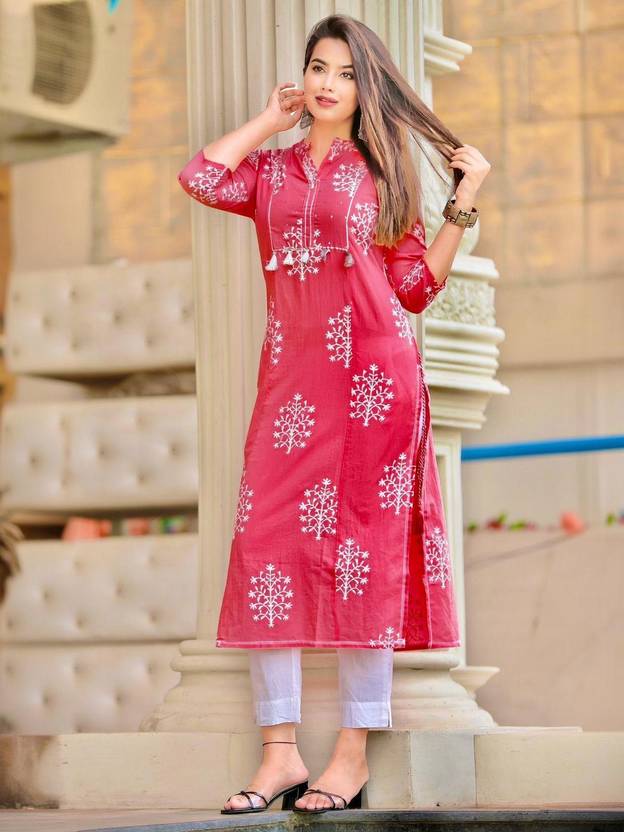 Rimeline Fashion Embroidered Pure Cotton Straight Kurta for Women