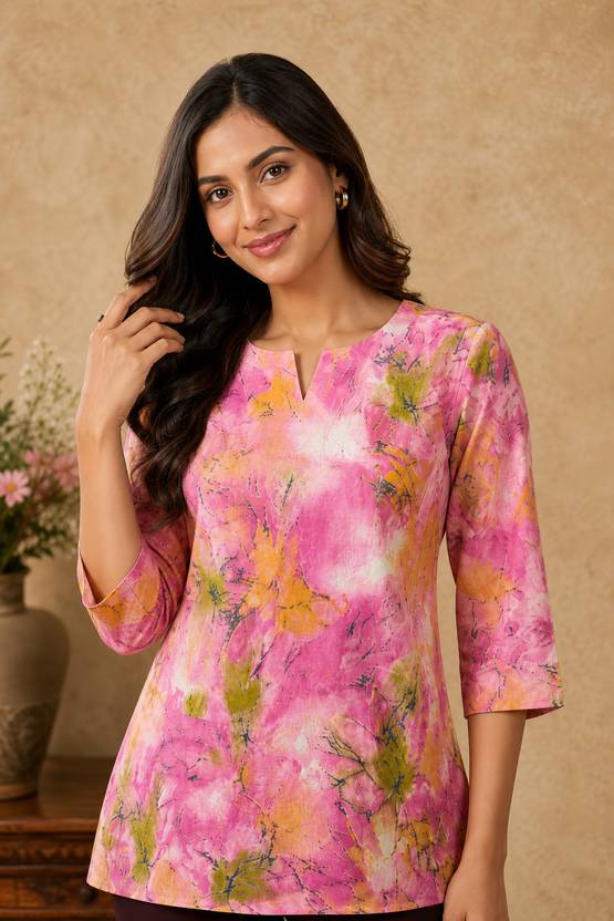 Anmi Printed Cotton Blend Straight Kurta for Women