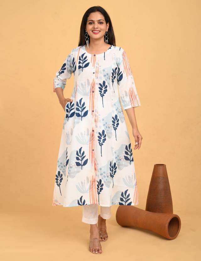 Minelli Printed Linen Straight Kurta for Women