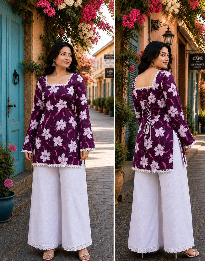 NEW4U Floral Print Viscose Rayon Straight Kurta for Women