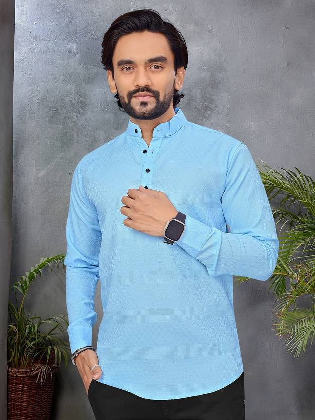 LEIPZIG FASHION Self Design Pure Cotton Straight Kurta for Men