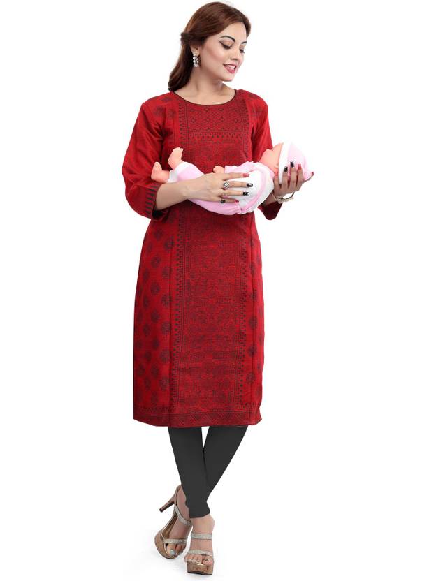 B2Fashion Printed Viscose Rayon, Pure Cotton Straight Kurta for Women