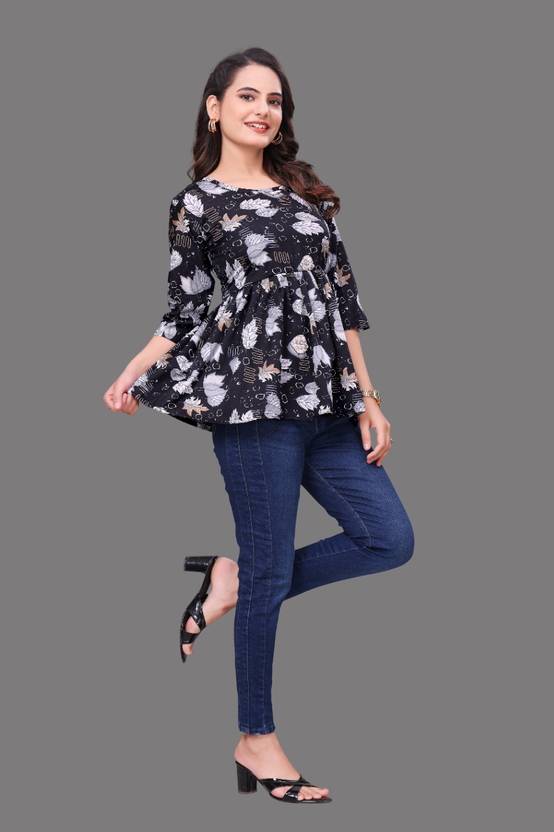 BLACKBIRD Floral Print Crepe Flared Kurta for Women