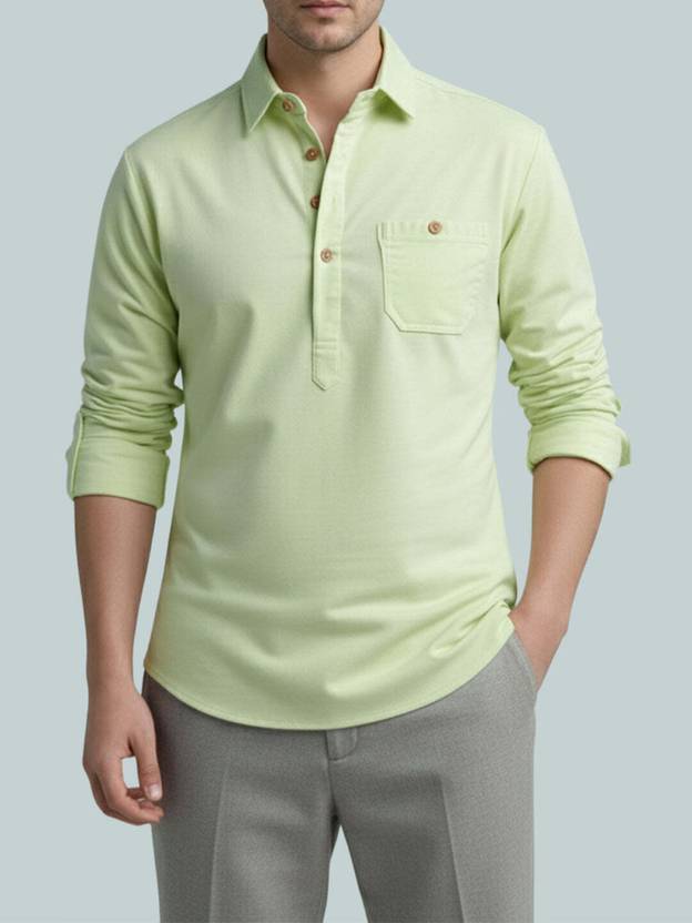 BHUVIKOO Solid Cotton Blend Straight Kurta for Men