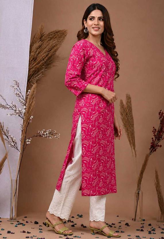 Poshak Feb Tex Floral Print Viscose Rayon Straight Kurta for Women