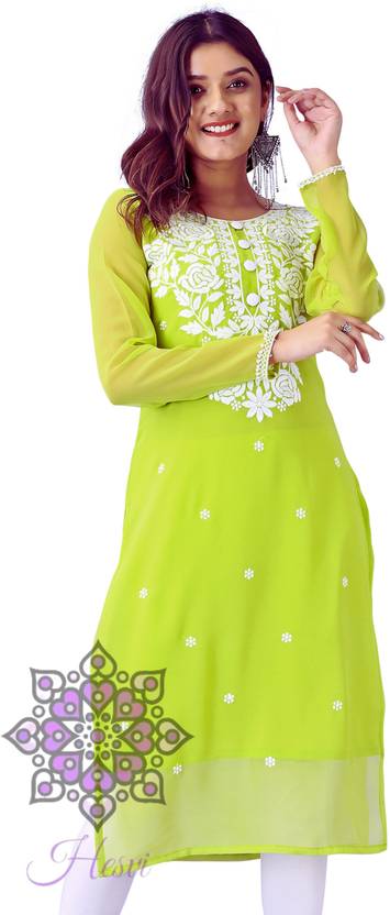 HESVI Chikan Embroidery Georgette A-line Kurta for Women