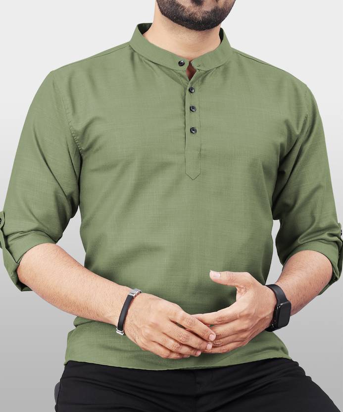 VeBNoR Men Solid Polyester Straight Kurta (Green)