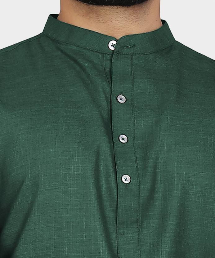 VeBNoR Men Solid Art Silk Straight Kurta (Green)