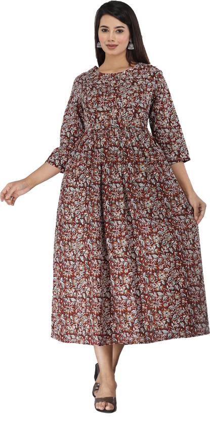 VAIDIKI Floral Print Pure Cotton Anarkali Kurta for Women
