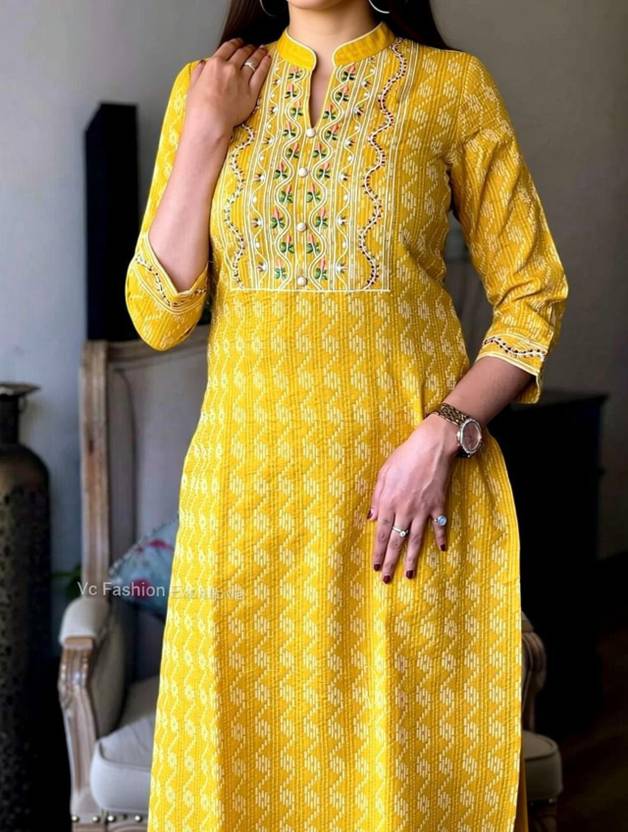 MARKSHIZUKA Women Ikat, Embroidered, Geometric Print A-line Kurta