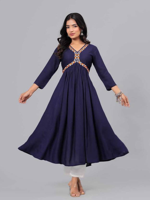 ykf Embroidered Viscose Rayon Anarkali Kurta for Women