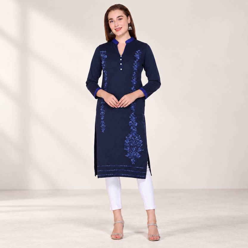 Rosary Embroidered Wool Straight Kurta for Women