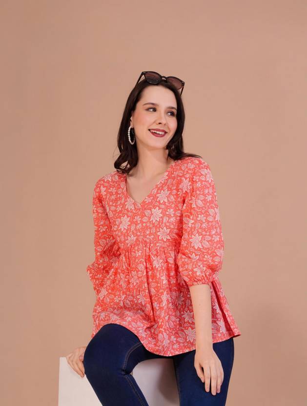 Shions Floral Print Cotton Blend Flared Kurta for Women