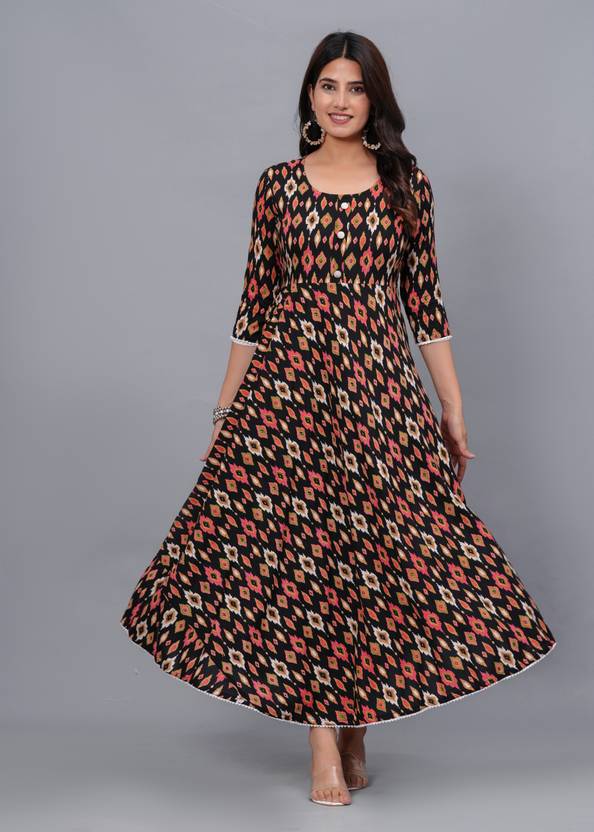 ANNEIV Floral Print Viscose Rayon Anarkali Kurta for Women