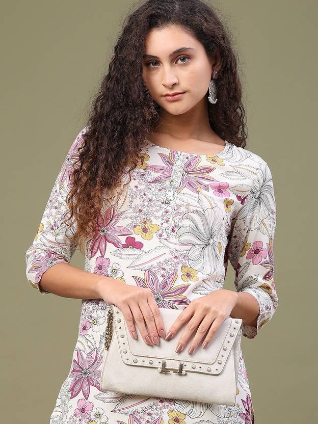 LIMEROAD Printed Viscose Rayon A-line Kurta for Women