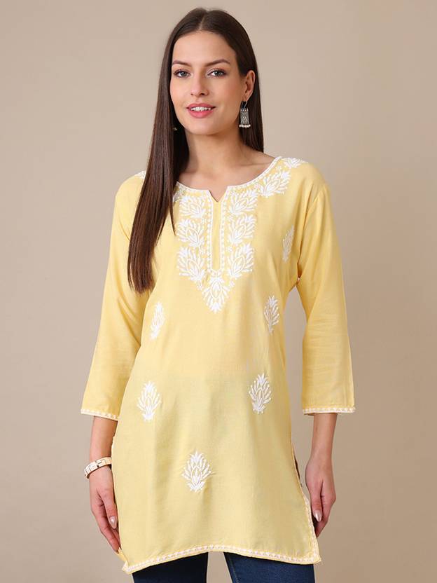 Kalavrund Creation Chikan Embroidery Viscose Rayon Straight Kurta for Women