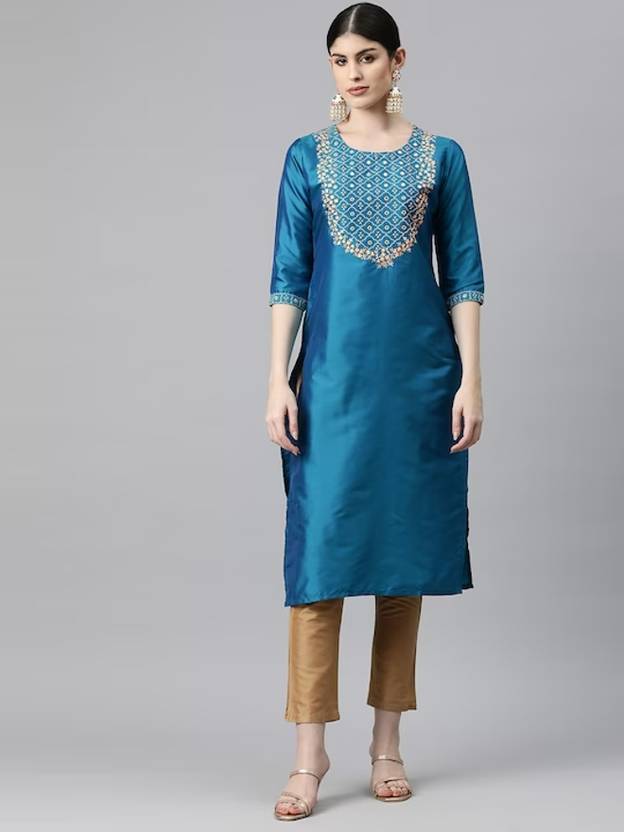 Anmi Embroidered Art Silk Straight Kurta for Women