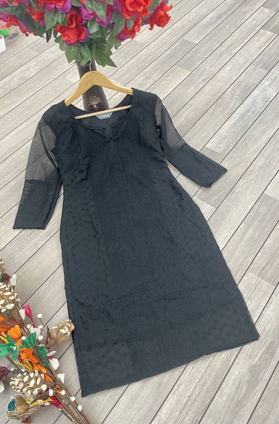 GUFRINA Chikan Embroidery Georgette Straight Kurta for Women