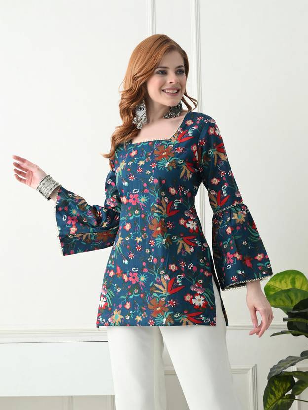 KJFAB Printed Pure Cotton Straight Kurta for Women