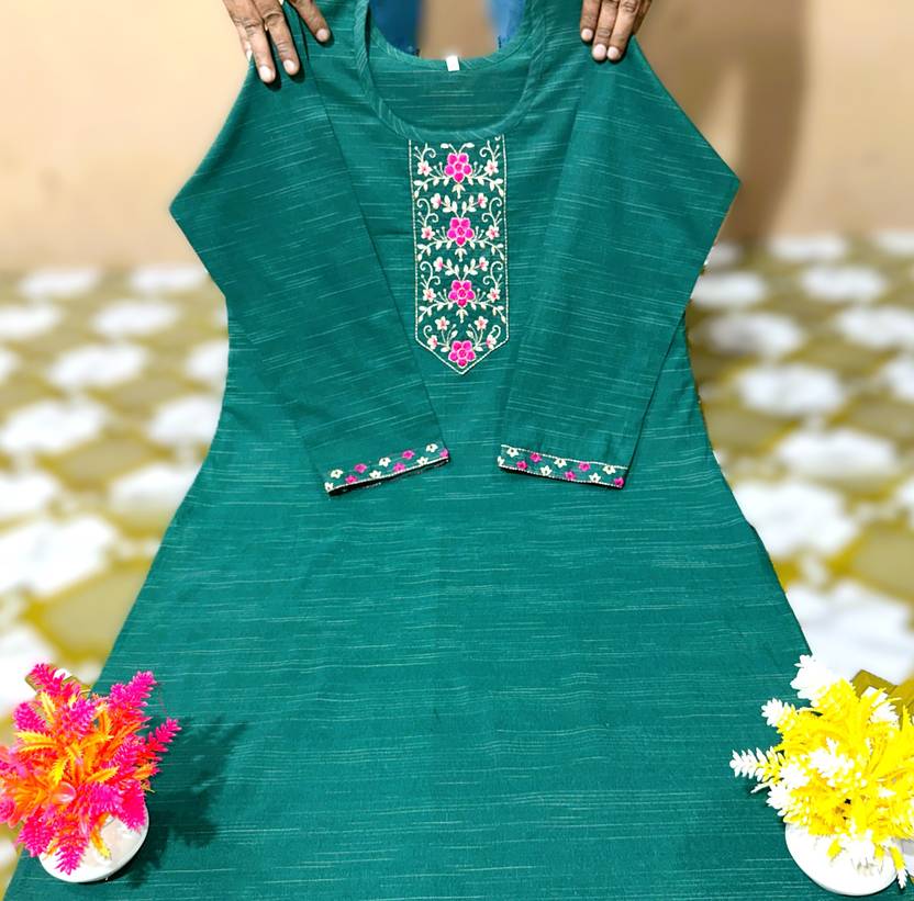 AuzaSho Collection Self Design Pure Cotton Straight Kurta for Women