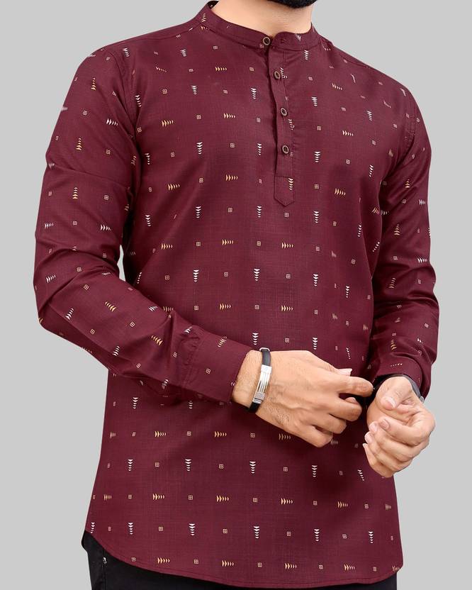 NIVICK Men Printed Cotton Blend Straight Kurta (Maroon)
