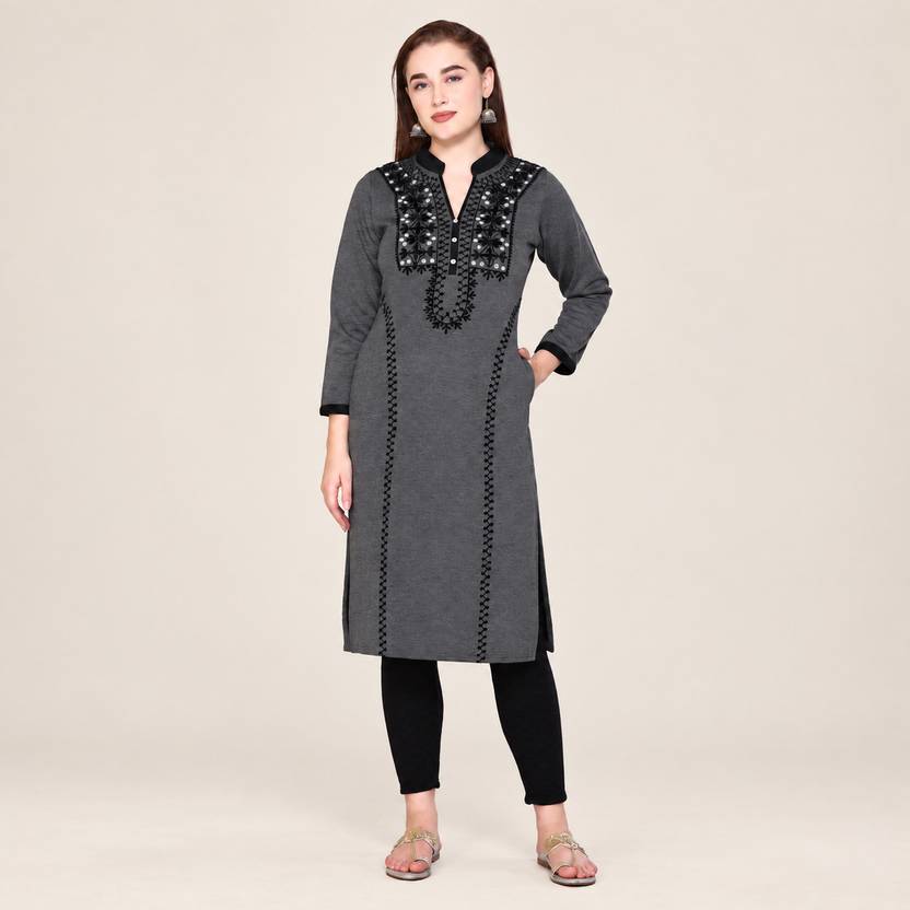Rosary Embroidered Wool Straight Kurta for Women