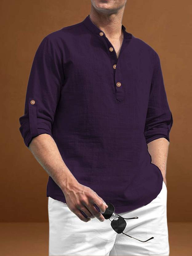 BHUVIKOO Solid Cotton Blend A-line Kurta for Men