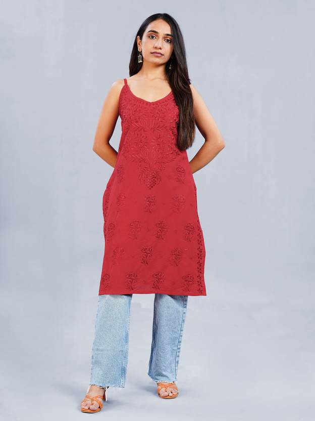 colorkosh Embroidered Pure Cotton Straight Kurta for Women