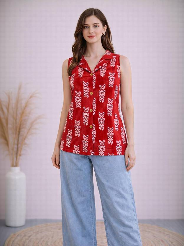 ETHNIFLAIR Printed Pure Cotton Straight Kurta for Women