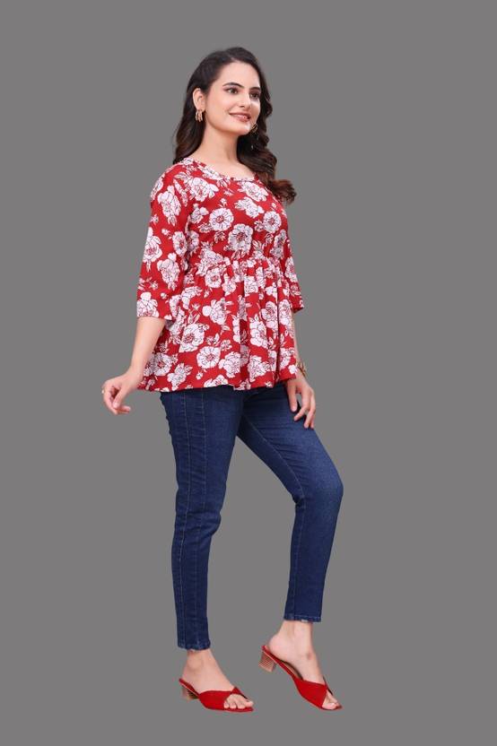 BLACKBIRD Floral Print Crepe Flared Kurta for Women