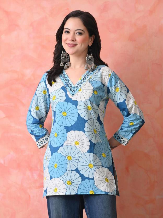 KJFAB Printed Pure Cotton Straight Kurta for Women