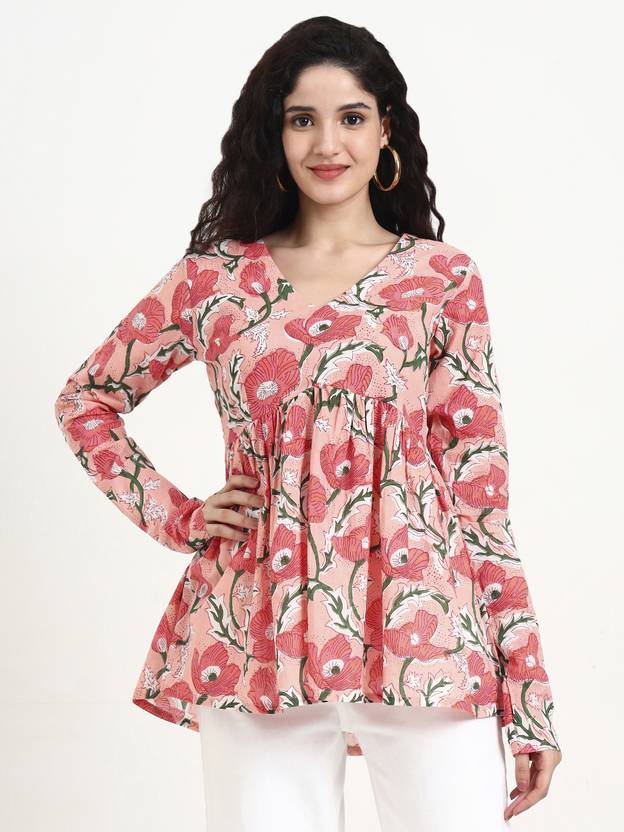 DIVENA Floral Print Pure Cotton Flared Kurta for Women