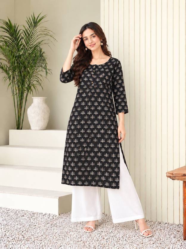 maaesa Printed Pure Cotton Straight Kurta for Women