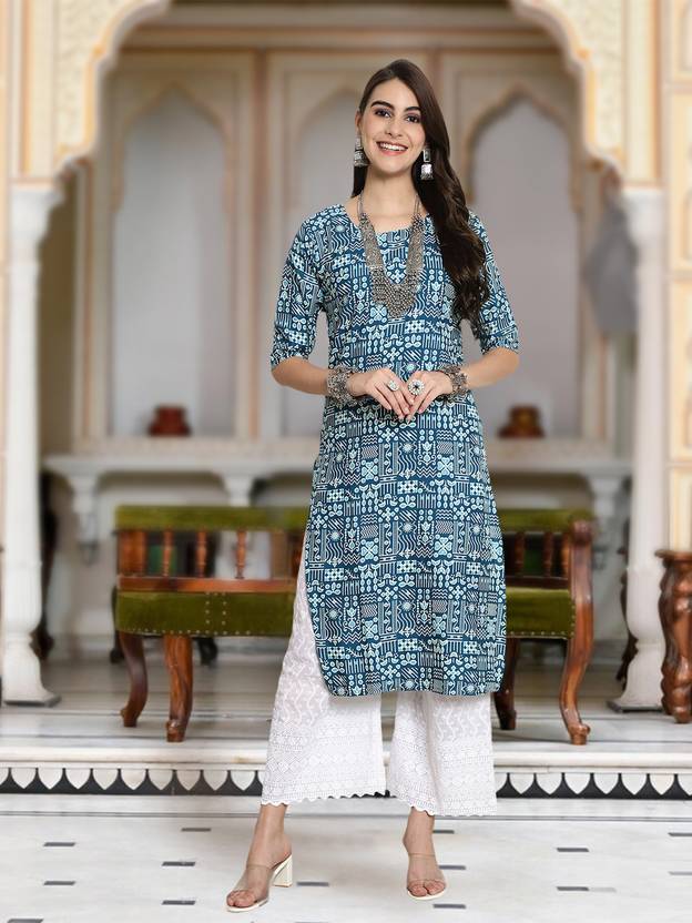 HERE&NOW Printed Crepe A-line Kurta for Women