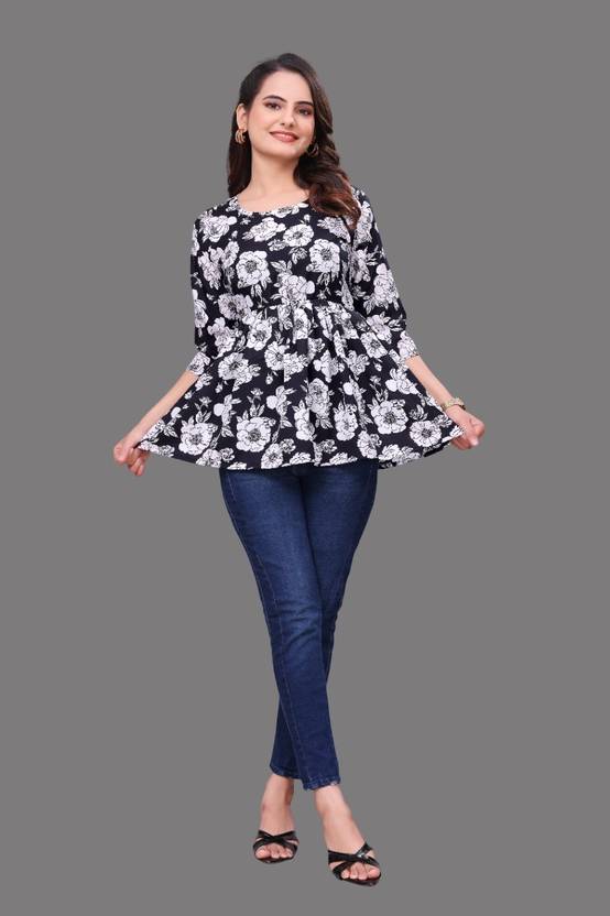 BLACKBIRD Printed Crepe Flared Kurta for Women