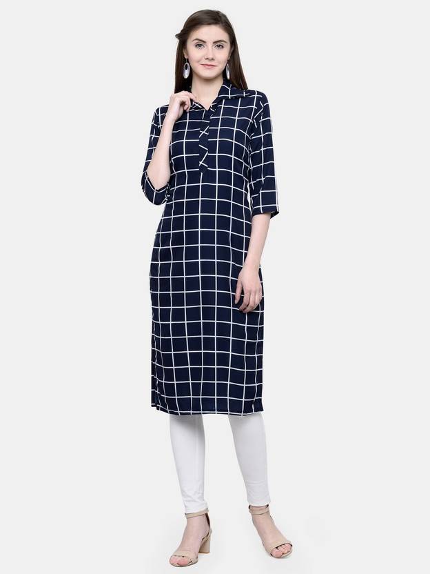 Aarsha Checkered Crepe Straight Kurta for Women