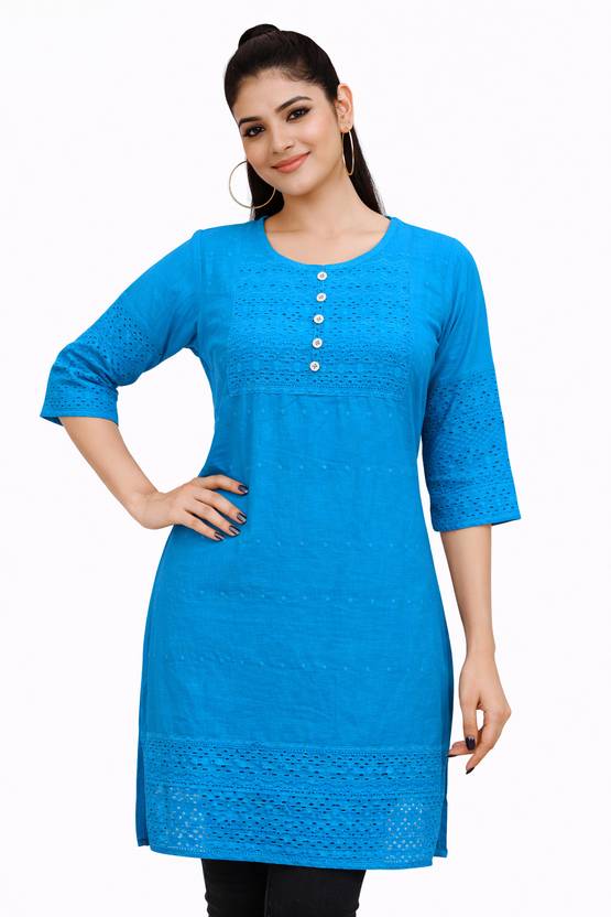 LEEZA Embroidered Pure Cotton Straight Kurta for Women