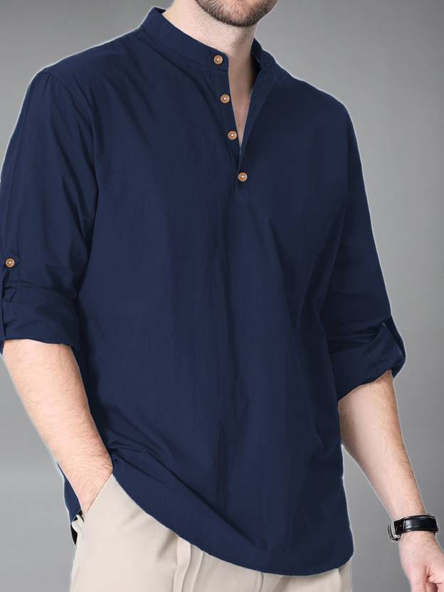 BHUVIKOO Solid Cotton Blend Straight Kurta for Men