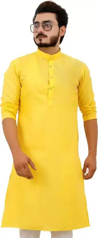 AmericanGolf Men Solid Straight Kurta