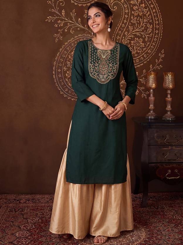 Janasya Women Embroidered Straight Kurta