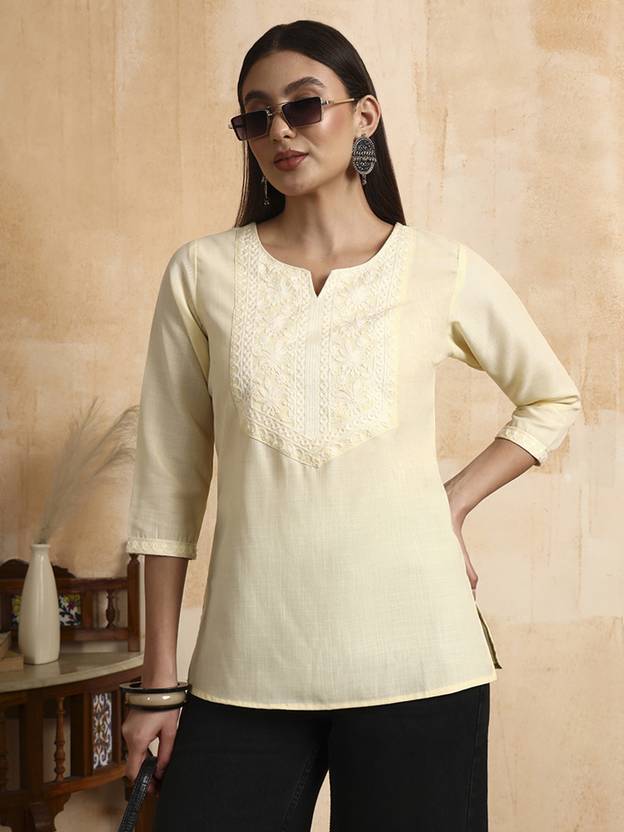 Lusiva Embroidered Cotton Blend Straight Kurta for Women